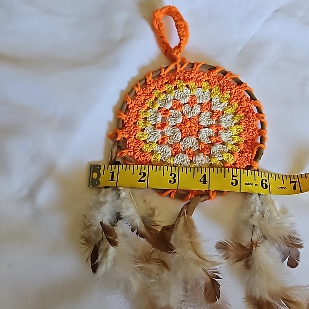 Hand Crafted Dreamcatcher Crochet orange handmade knit floral fall decor